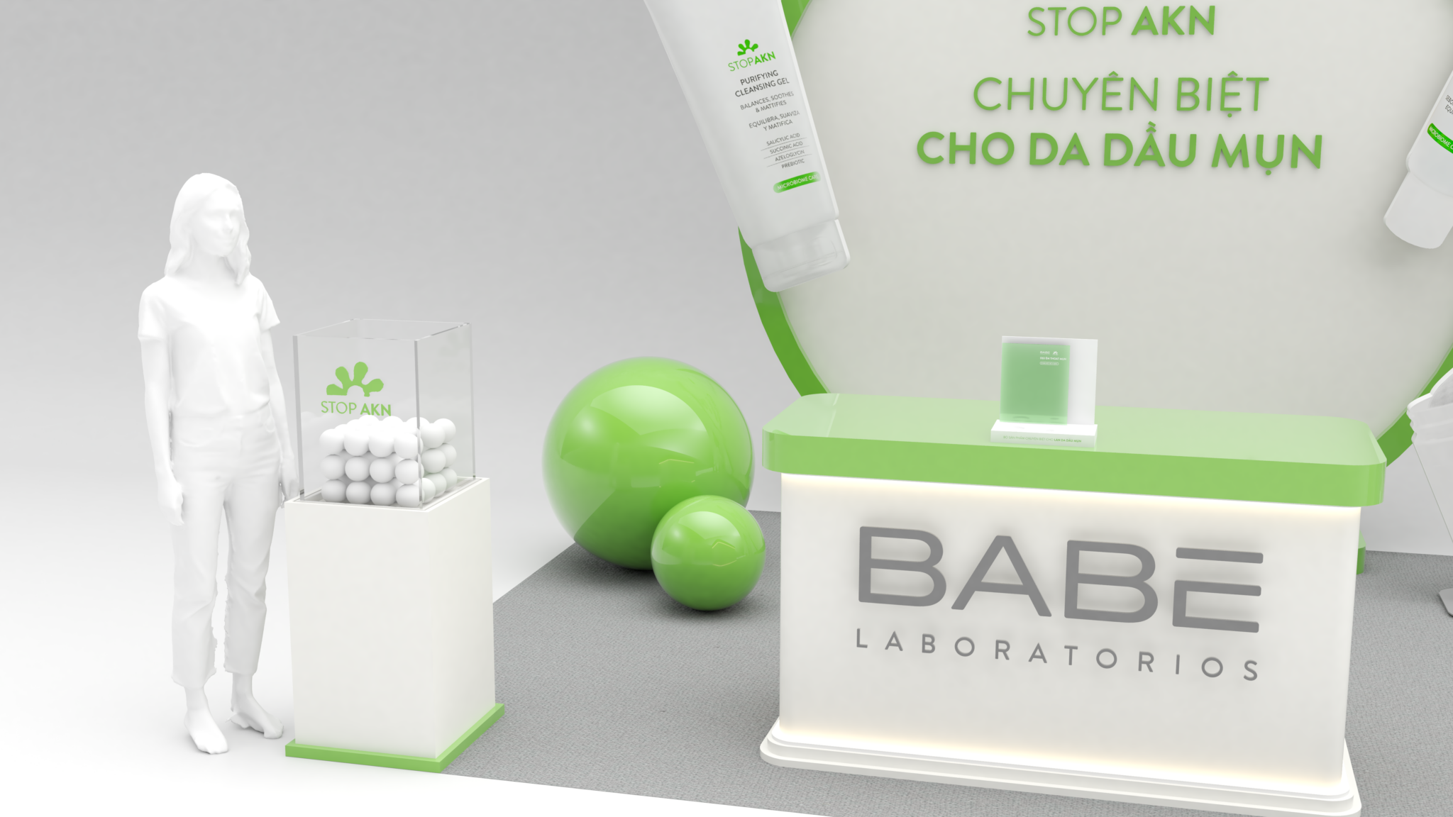 Phối cảnh quầy BABÉ trắng xanh trong thư viện TWAME