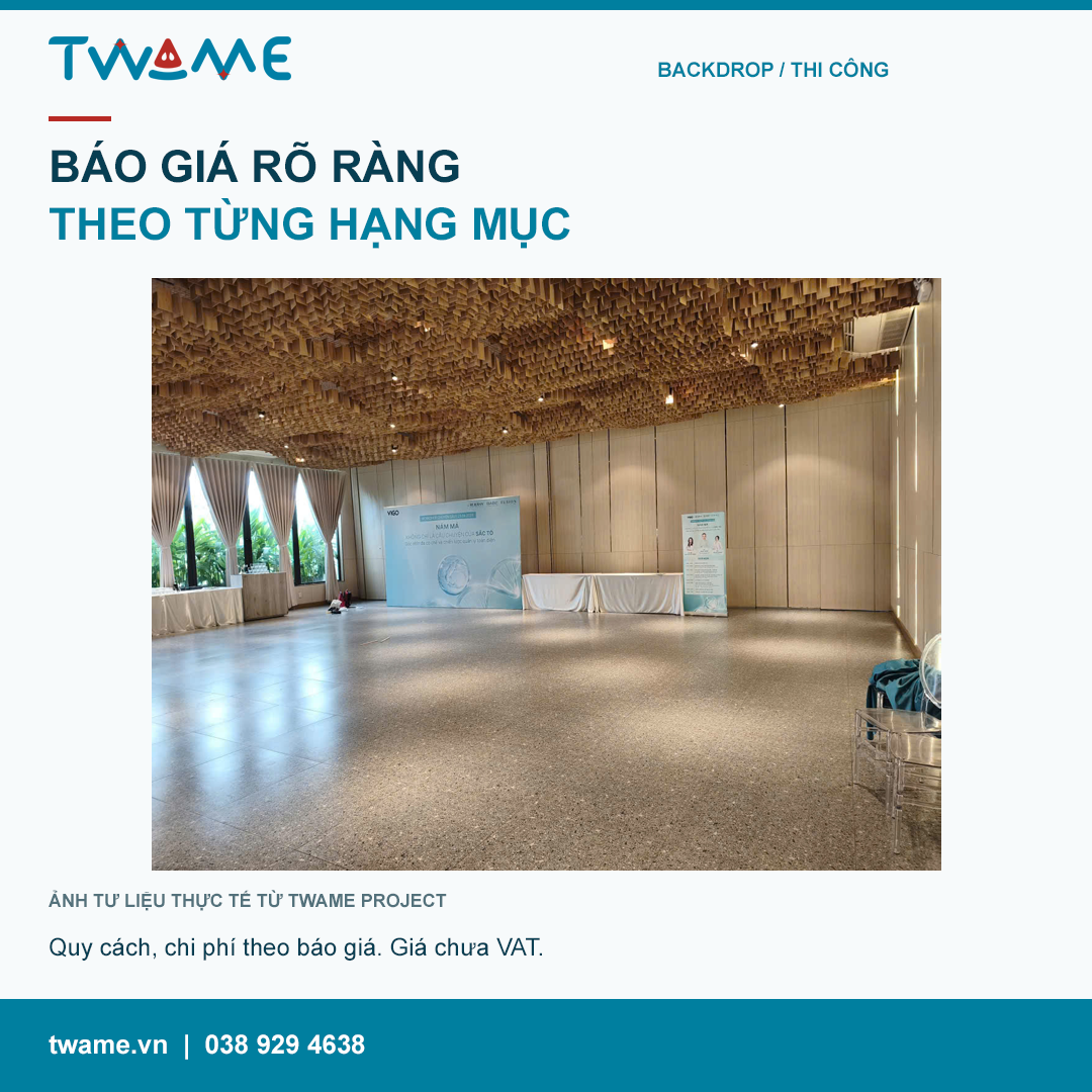 Không gian backdrop sự kiện tại hội trường — ảnh tư liệu TWAME