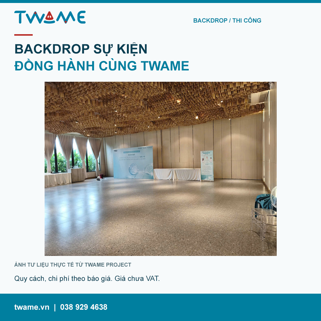 Không gian backdrop sự kiện tại hội trường — ảnh tư liệu TWAME